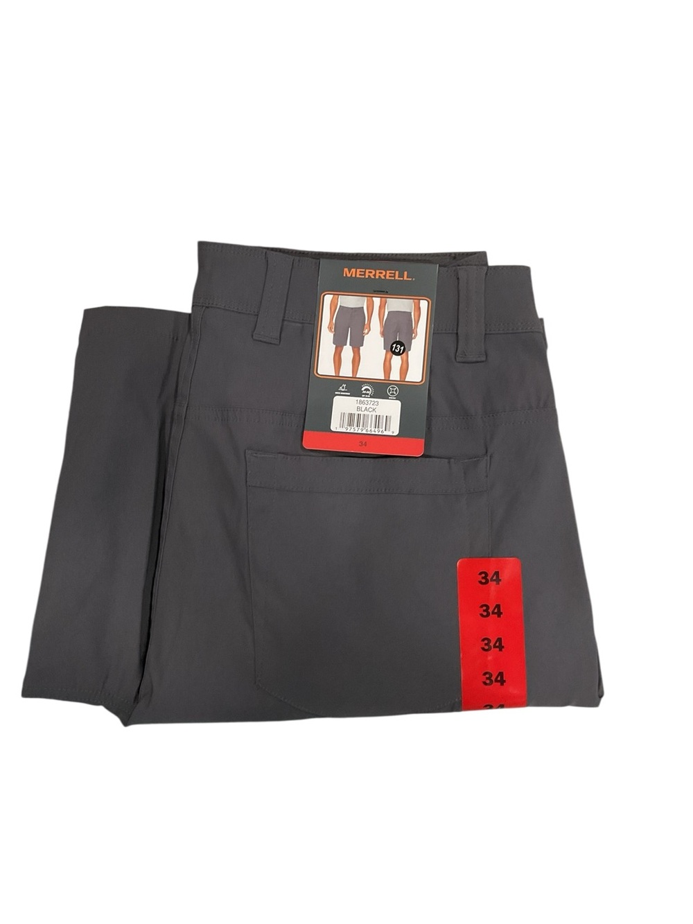 Merrell Mens Black Performance Stretch Hiking Shorts Size 34 NWT